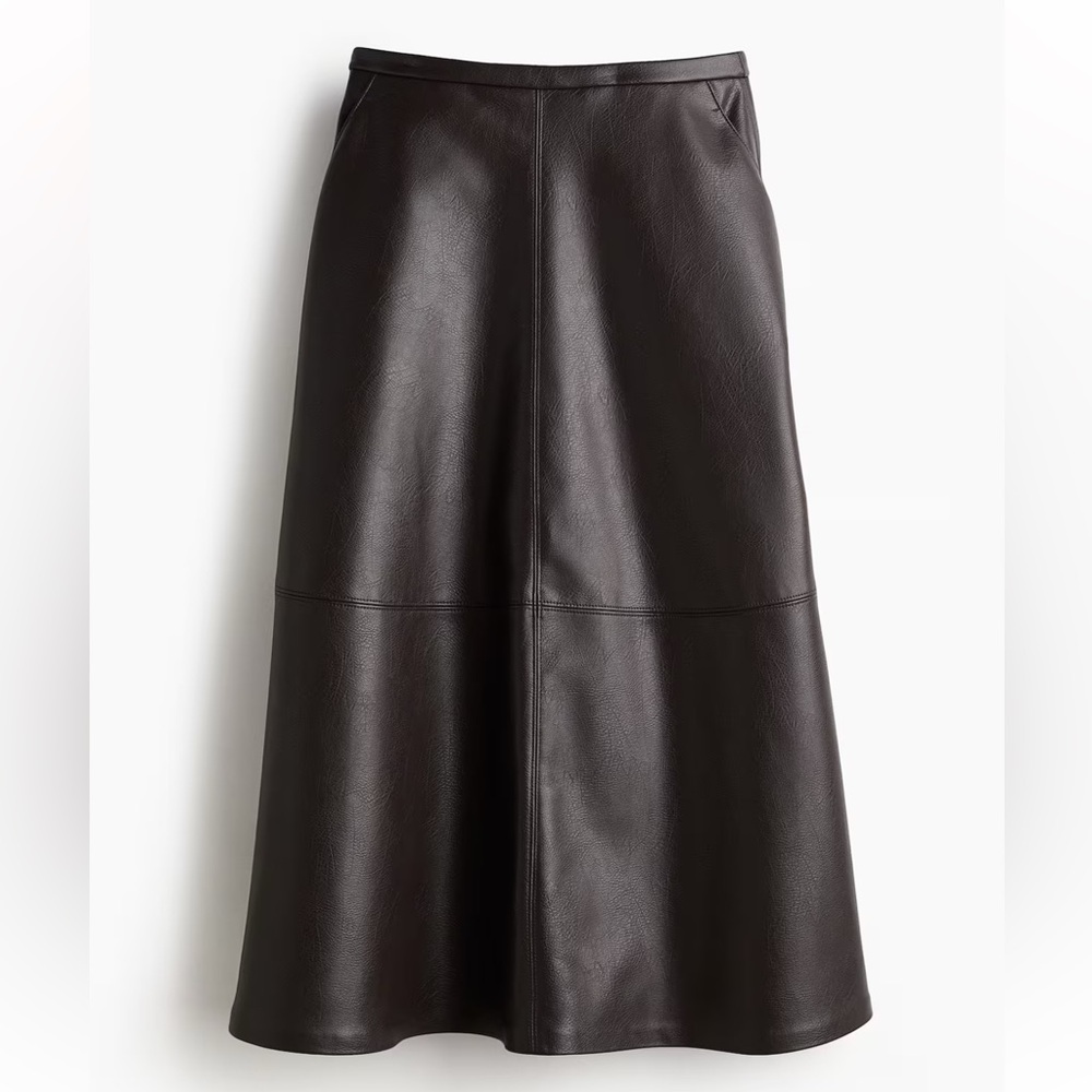 H&M Dark Brown A-Line Faux Leather Skirt